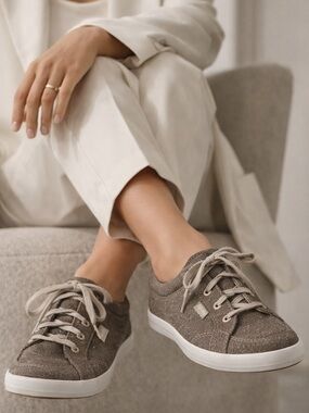 Keds Center Cotton Slub Brown Tan Casual Sneakers Shoes WF62203 Women Size 9